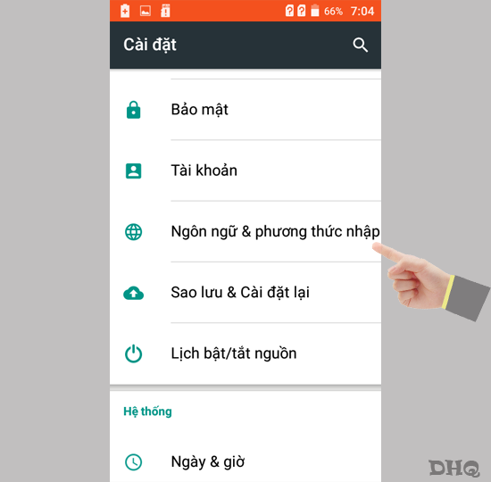 Chọn ngôn ngữ và phương thức nhập